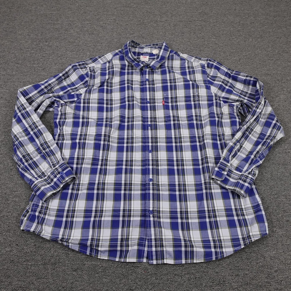Levis Shirt Mens 2XL Blue Plaid Long Sleeve Button Up Casual Regular Fit